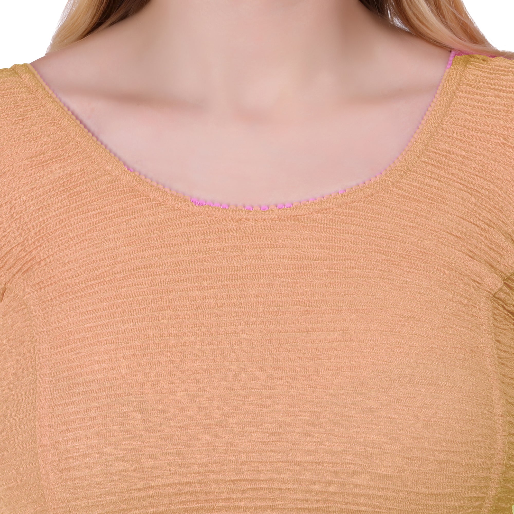 Vamika Cotton Lycra Stretchable Fabric Gold Balloon Sleeves Blouse