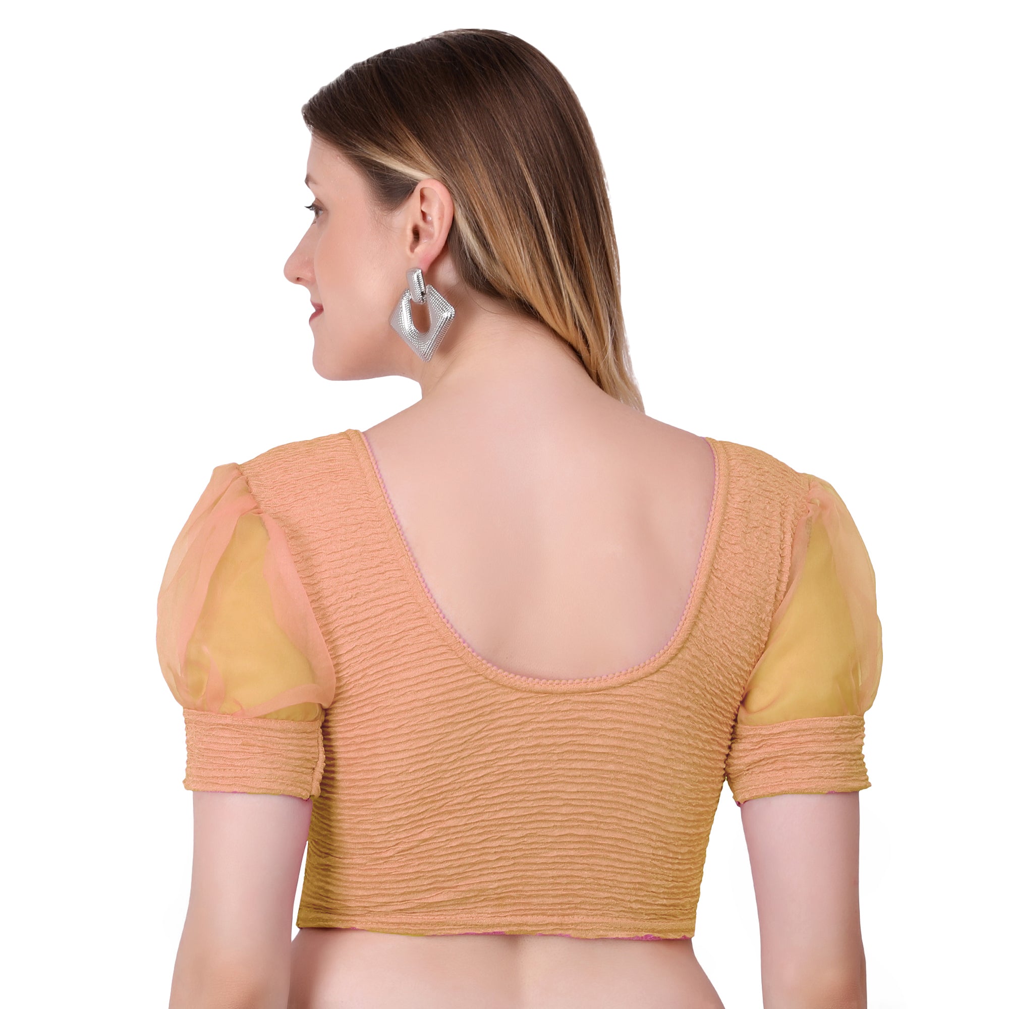 Vamika Cotton Lycra Stretchable Fabric Gold Balloon Sleeves Blouse