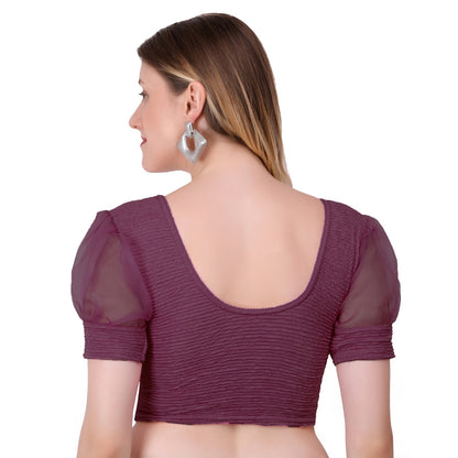 Vamika Cotton Lycra Stretchable Fabric Purple Balloon Sleeves Blouse - Distacart