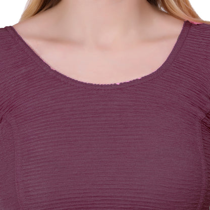 Vamika Cotton Lycra Stretchable Fabric Purple Balloon Sleeves Blouse - Distacart