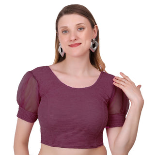 Vamika Cotton Lycra Stretchable Fabric Purple Balloon Sleeves Blouse - Distacart