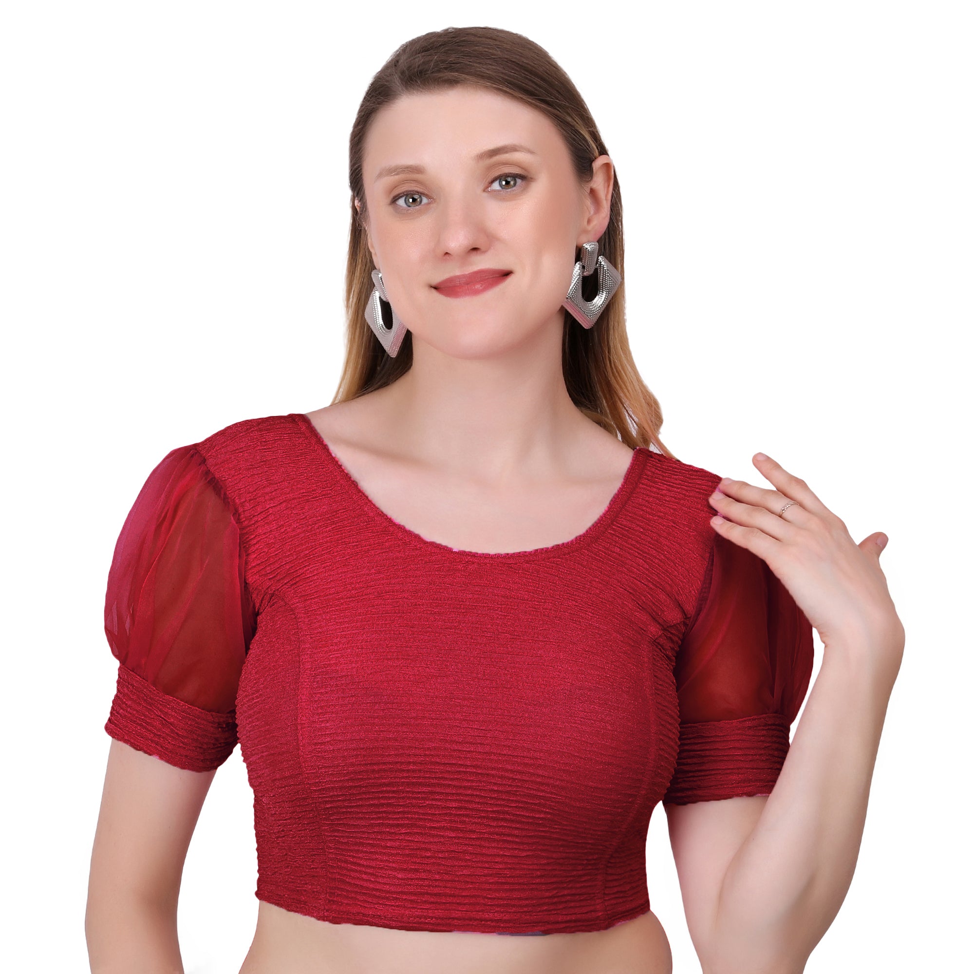 Vamika Cotton Lycra Stretchable Fabric Dark Onion Balloon Sleeves Blouse - Distacart