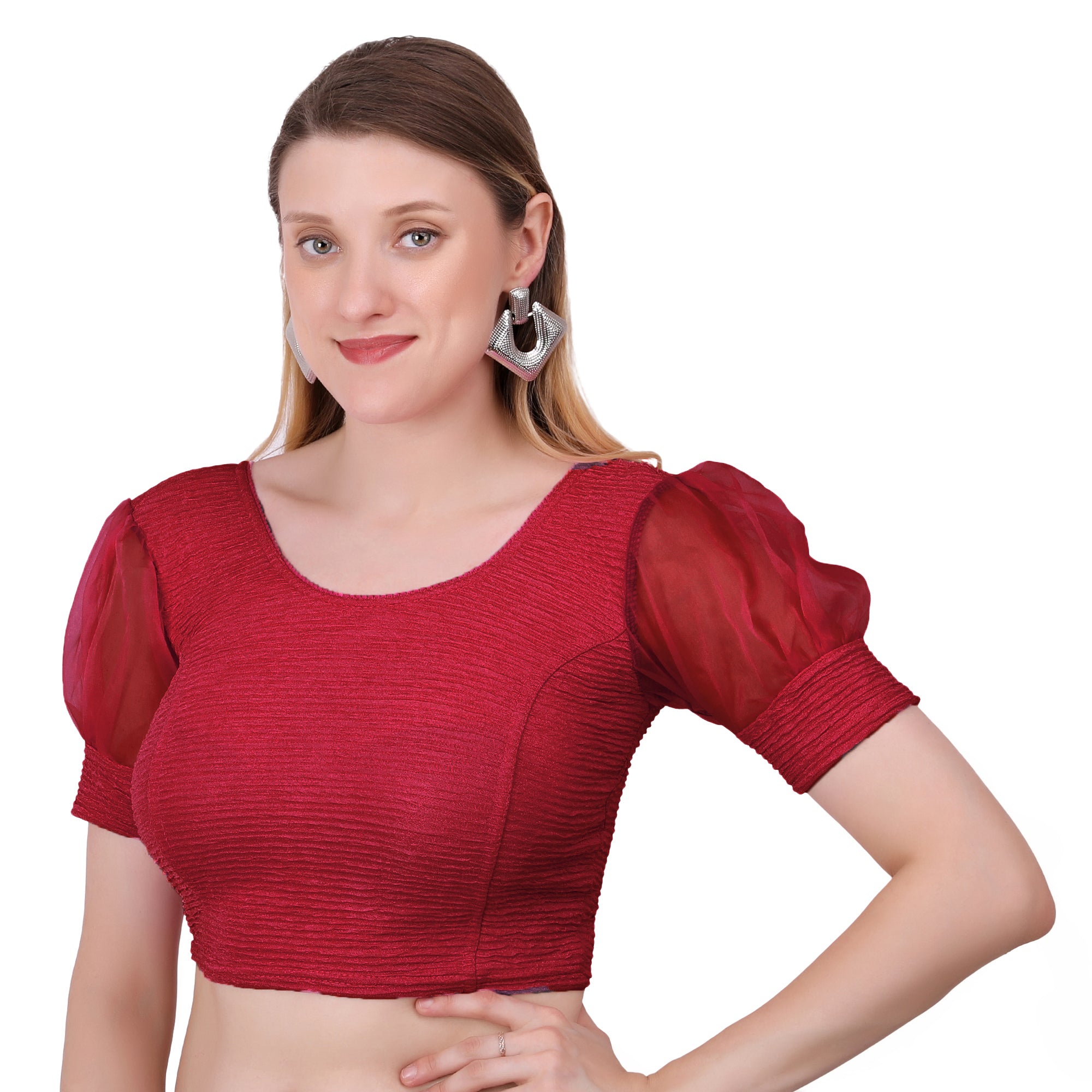 Vamika Cotton Lycra Stretchable Fabric Dark Onion Balloon Sleeves Blouse - Distacart