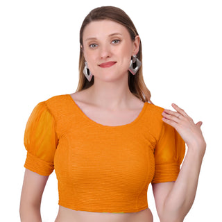 Vamika Cotton Lycra Stretchable Fabric Mustard Balloon Sleeves Blouse - Distacart