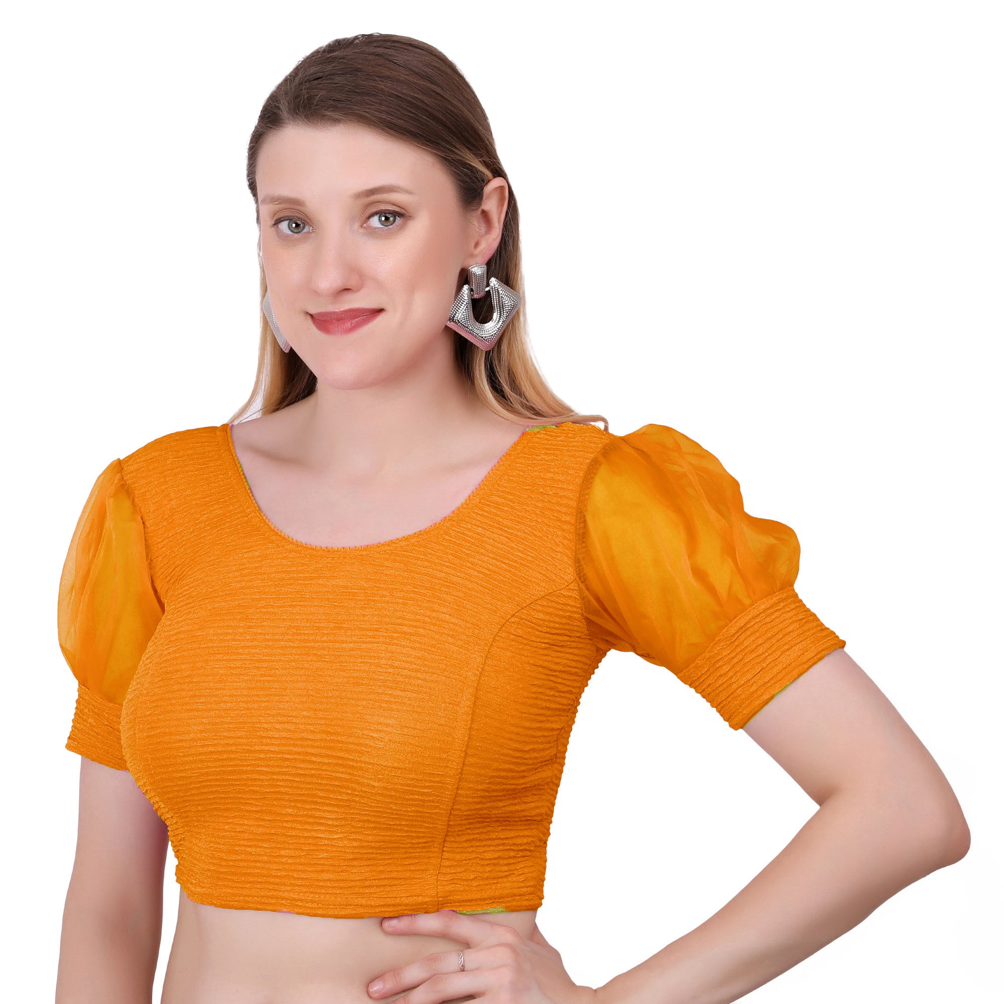 Vamika Cotton Lycra Stretchable Fabric Mustard Balloon Sleeves Blouse - Distacart