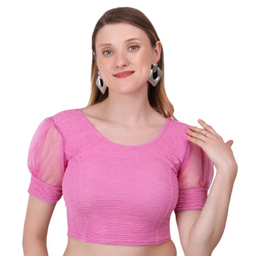 Vamika Cotton Lycra Stretchable Fabric Pink Balloon Sleeves Blouse - Distacart