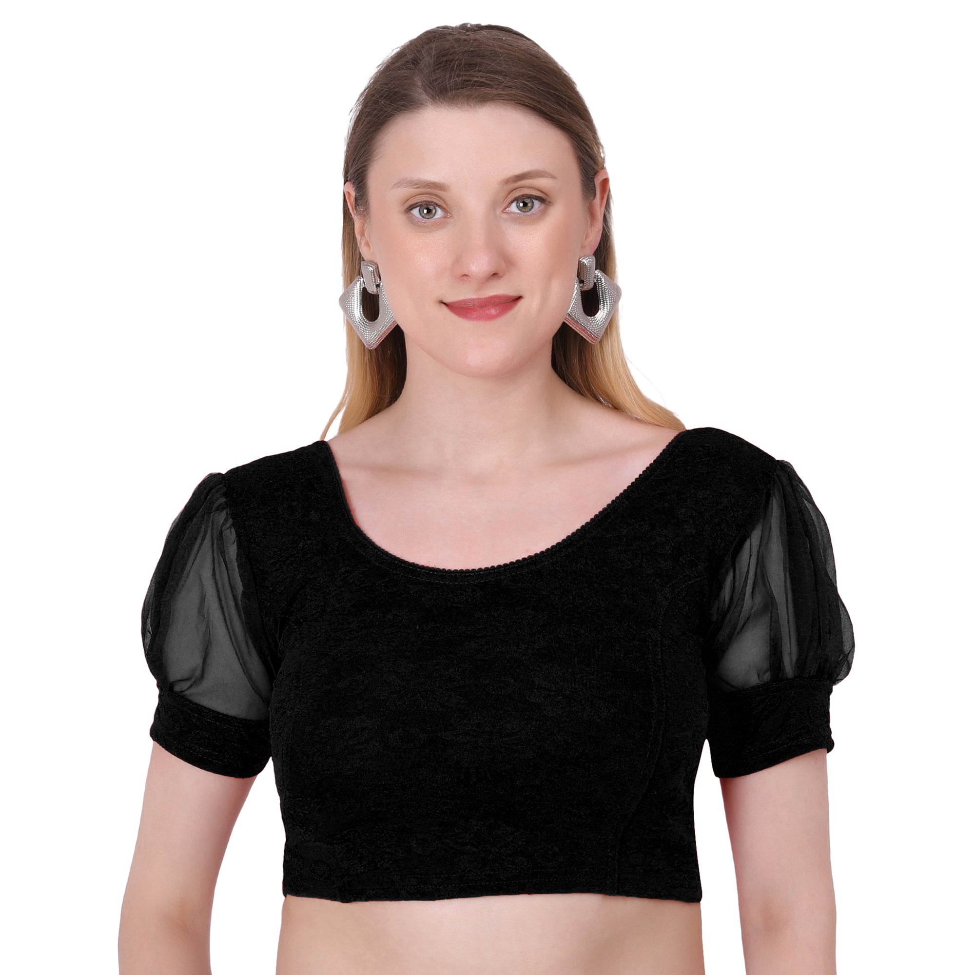 Vamika Cotton Lycra Stretchable Fabric Black Balloon Sleeves Blouse - Distacart