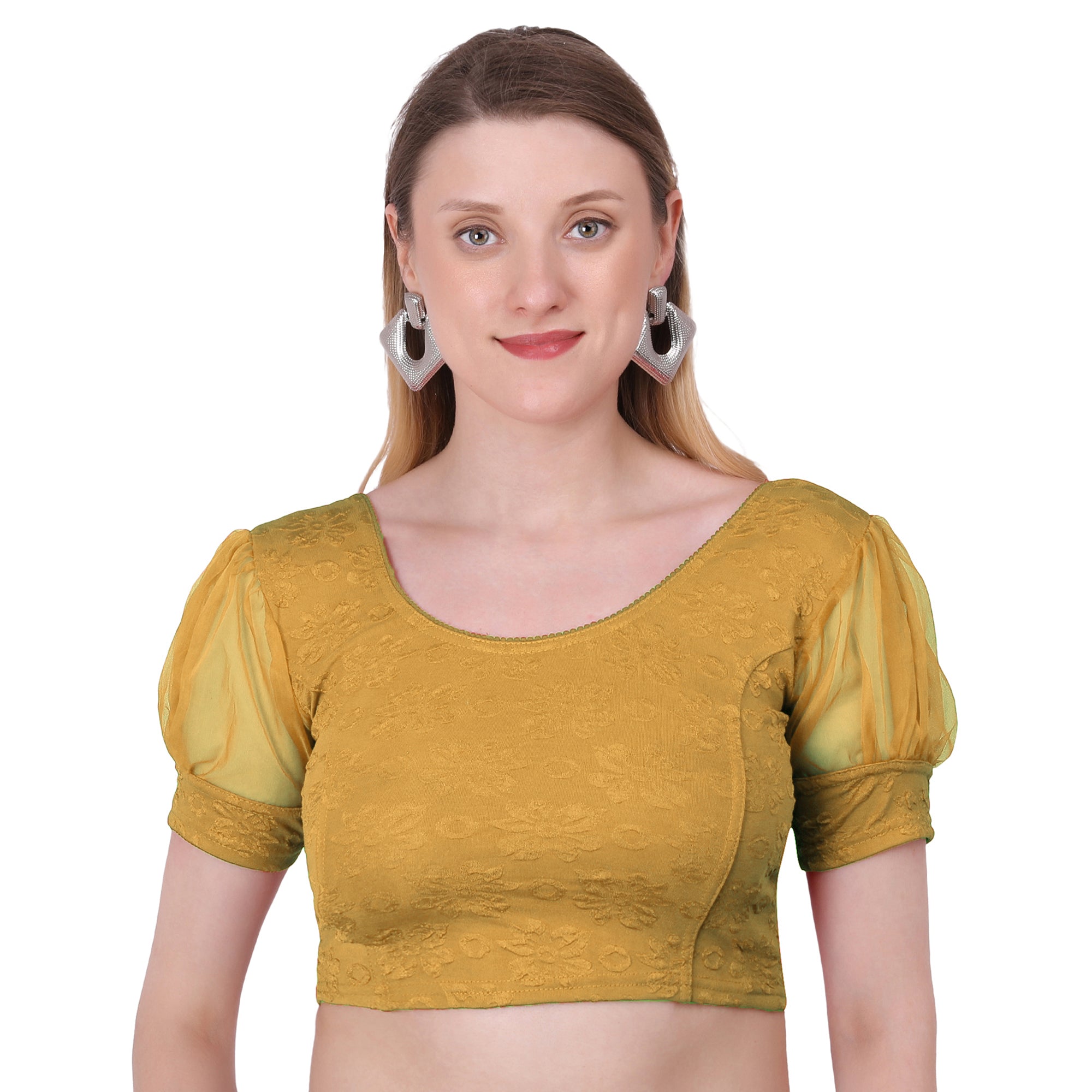 Vamika Cotton Lycra Stretchable Fabric Gold Balloon Sleeves Blouse - Distacart
