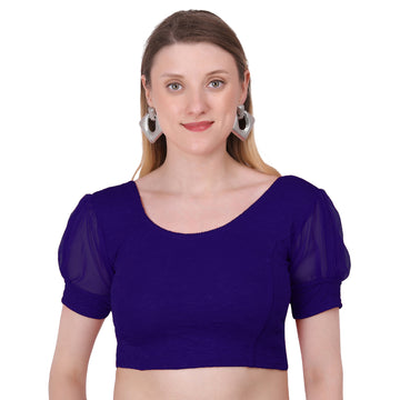 Vamika Cotton Lycra Stretchable Fabric Navy Blue Balloon Sleeves Blouse - Distacart