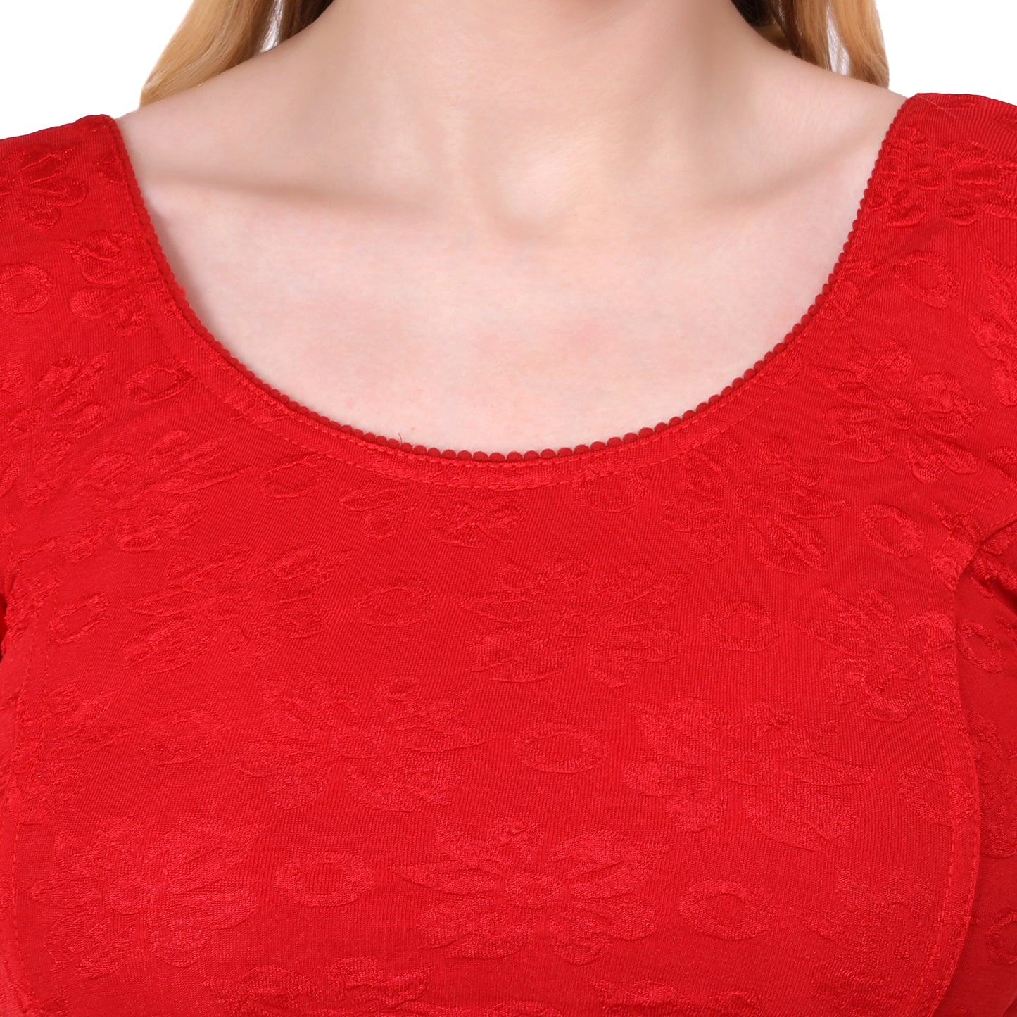 Vamika Cotton Lycra Stretchable Fabric Red Balloon Sleeves Blouse - Distacart