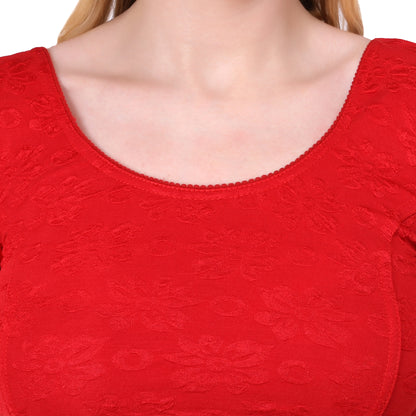 Vamika Cotton Lycra Stretchable Fabric Red Balloon Sleeves Blouse - Distacart
