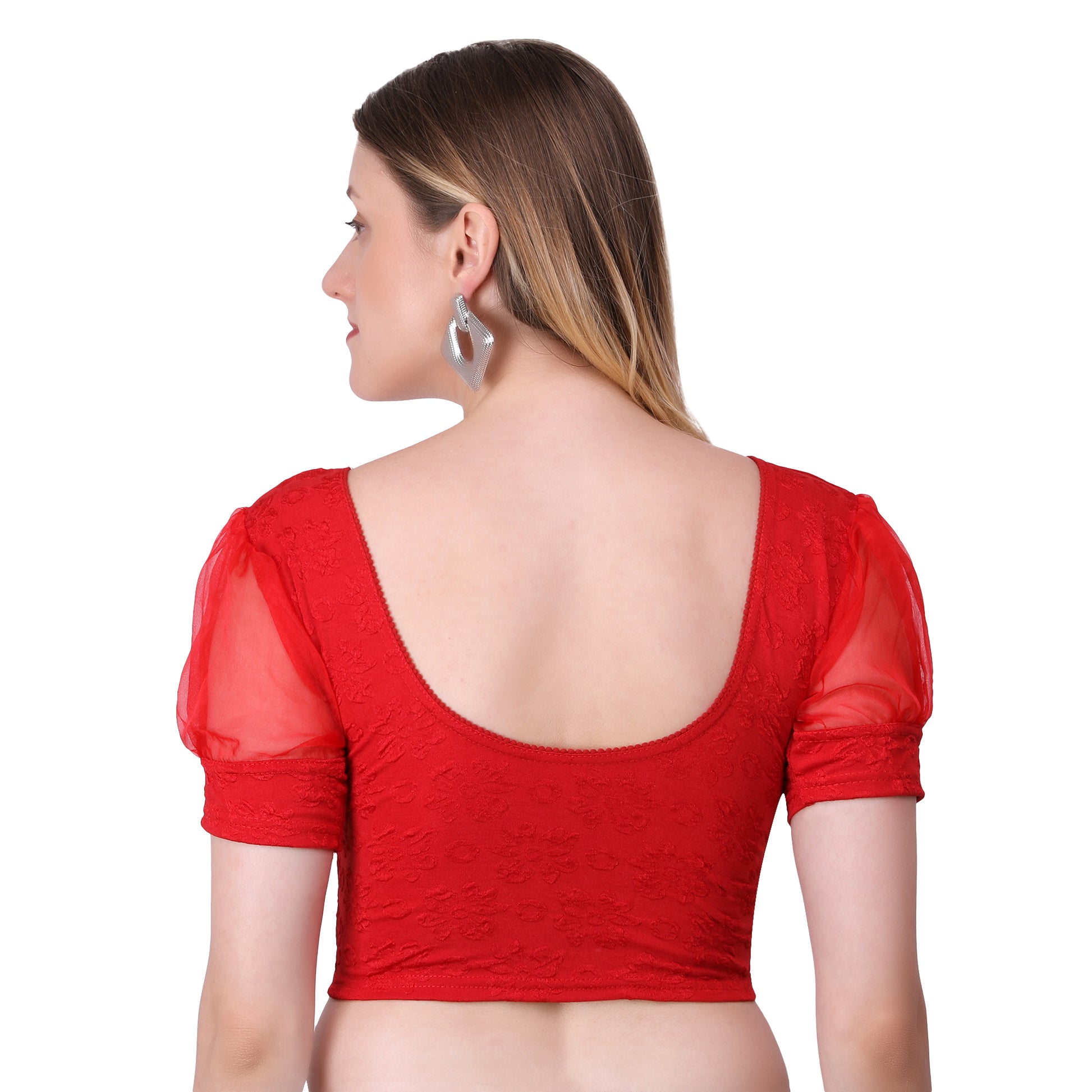 Vamika Cotton Lycra Stretchable Fabric Red Balloon Sleeves Blouse - Distacart