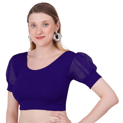 Vamika Cotton Lycra Stretchable Fabric Violet Balloon Sleeves Blouse - Distacart