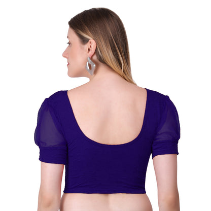 Vamika Cotton Lycra Stretchable Fabric Violet Balloon Sleeves Blouse - Distacart