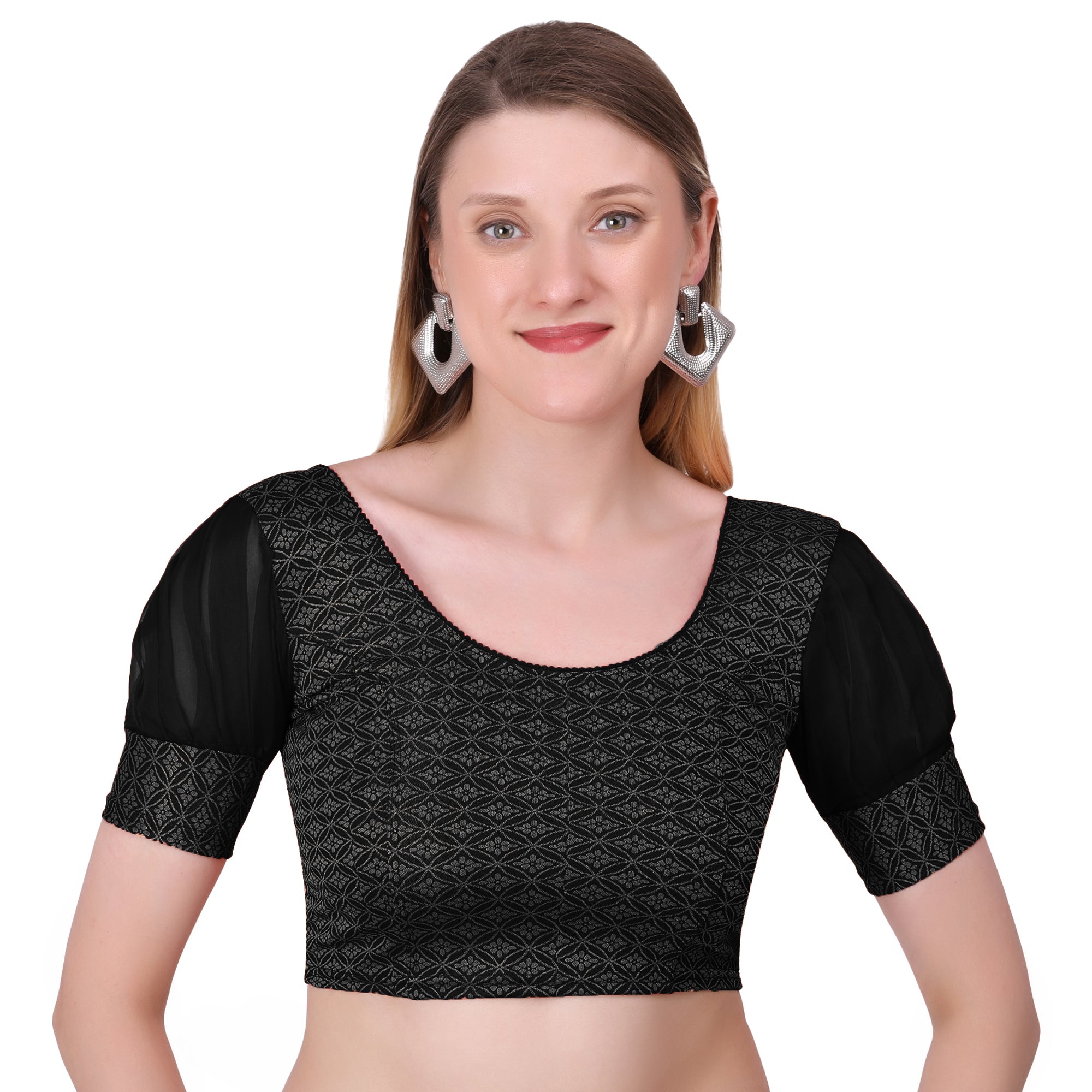 Vamika Heavy Double Phase Fabric Black Balloon Sleeves Blouse - Distacart