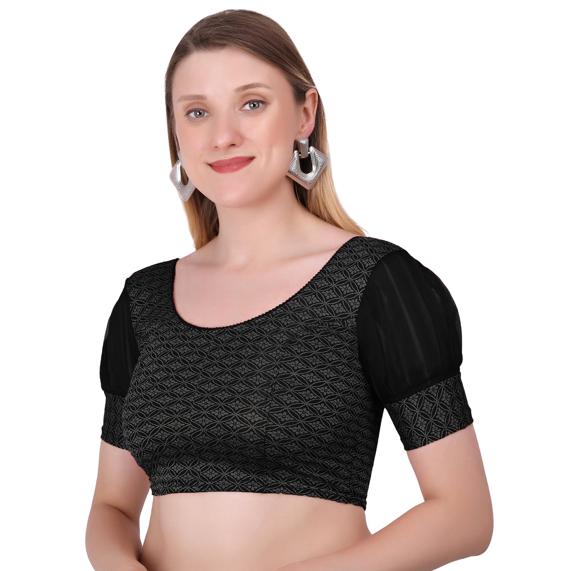 Vamika Heavy Double Phase Fabric Black Balloon Sleeves Blouse - Distacart