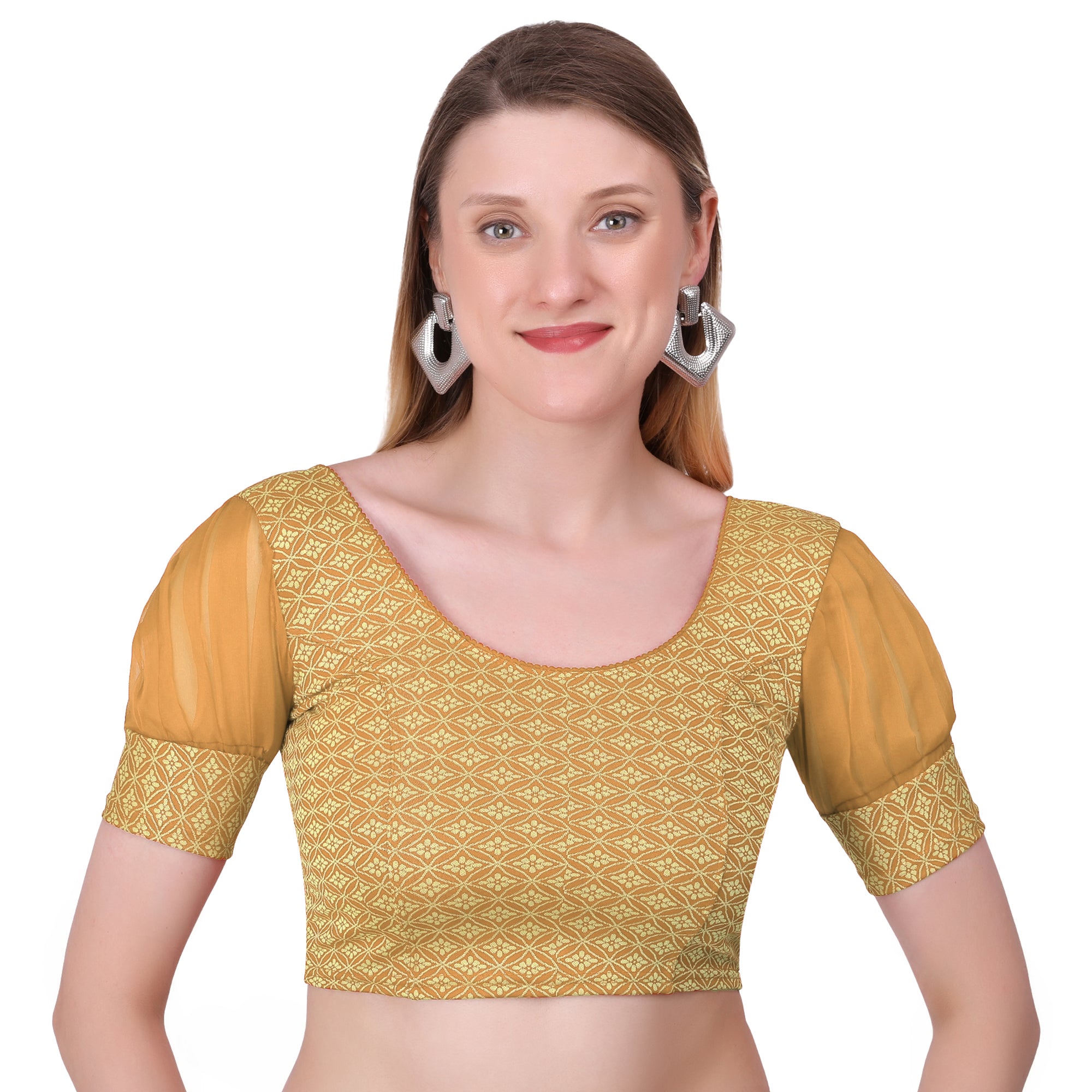 Vamika Heavy Double Phase Fabric Gold Balloon Sleeves Blouse - Distacart
