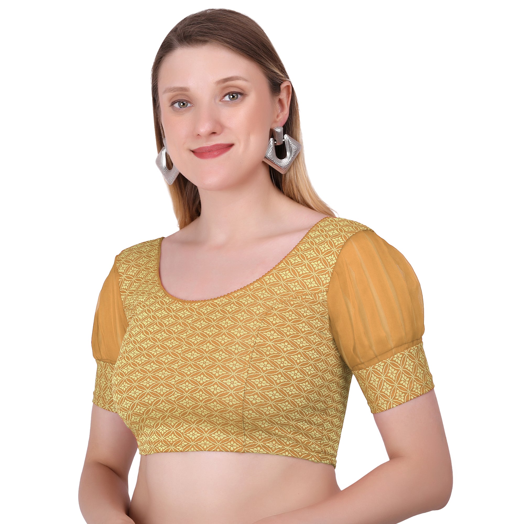 Vamika Heavy Double Phase Fabric Gold Balloon Sleeves Blouse - Distacart