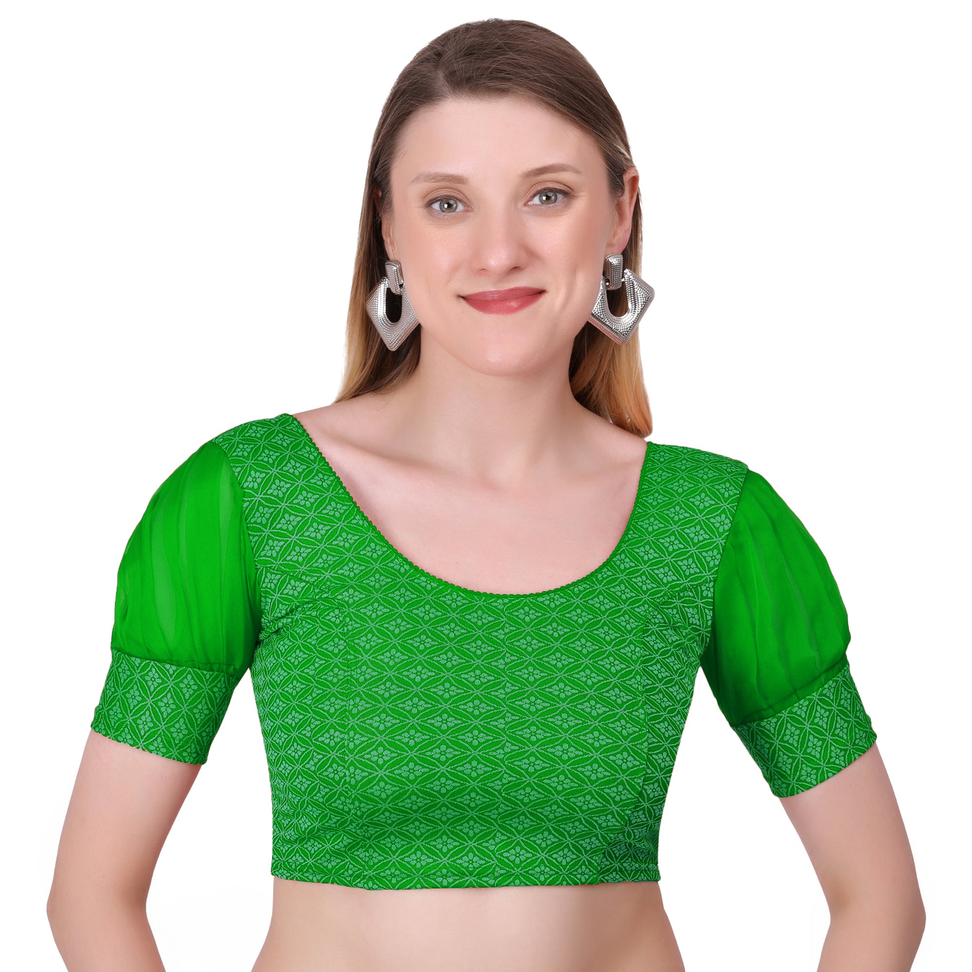 Vamika Heavy Double Phase Fabric Green Balloon Sleeves Blouse - Distacart