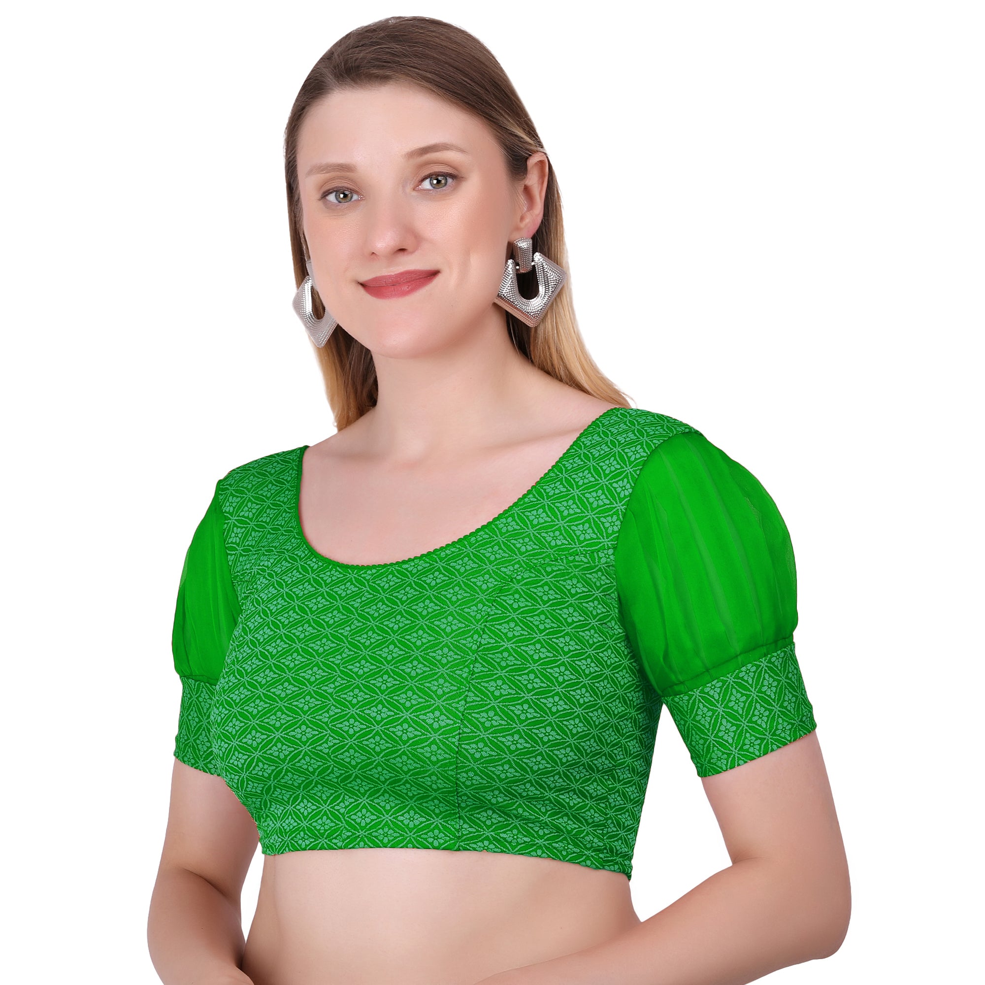 Vamika Heavy Double Phase Fabric Green Balloon Sleeves Blouse - Distacart