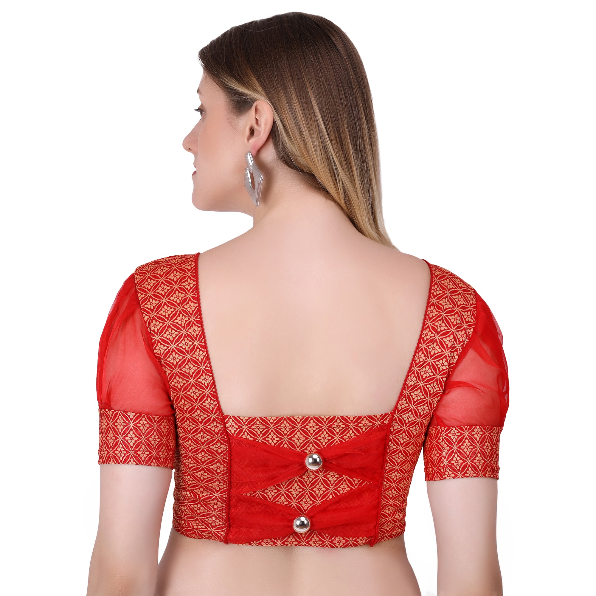 Vamika Heavy Double Phase Fabric Red Balloon Sleeves Blouse - Distacart