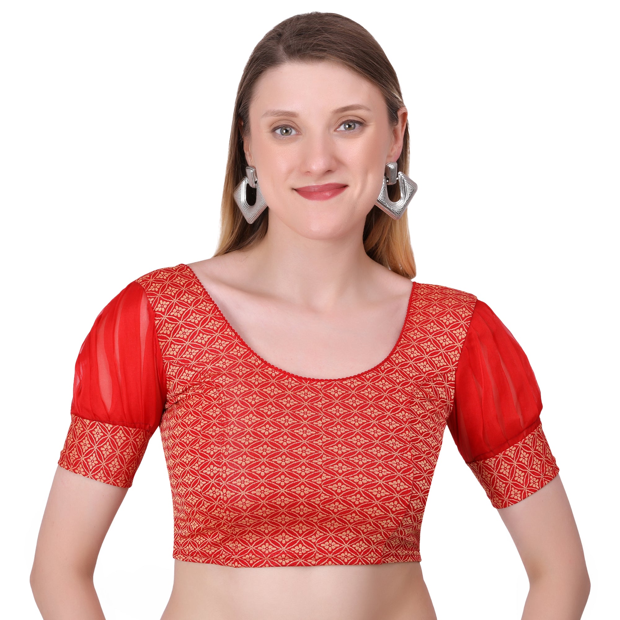Vamika Heavy Double Phase Fabric Red Balloon Sleeves Blouse - Distacart