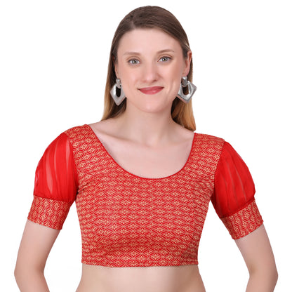 Vamika Heavy Double Phase Fabric Red Balloon Sleeves Blouse - Distacart