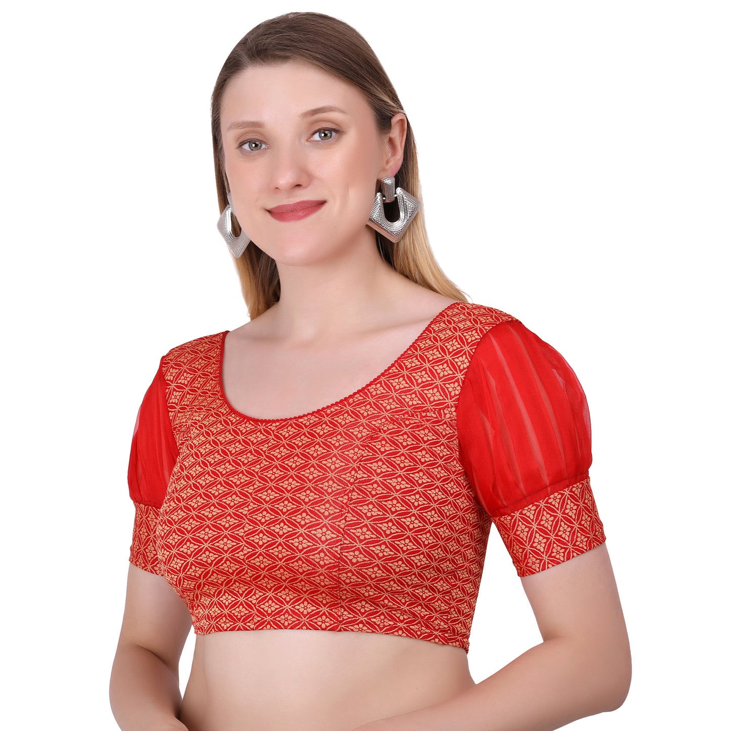 Vamika Heavy Double Phase Fabric Red Balloon Sleeves Blouse - Distacart