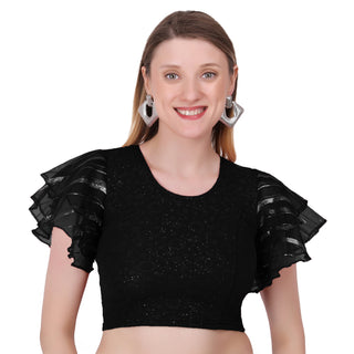 Vamika Crush Lycra Black Frill Sleeves Blouse - Distacart