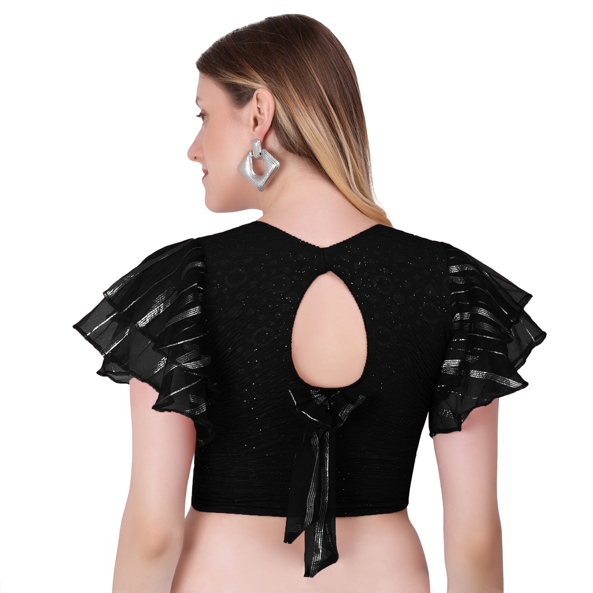 Vamika Crush Lycra Black Frill Sleeves Blouse - Distacart