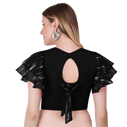 Vamika Crush Lycra Black Frill Sleeves Blouse - Distacart
