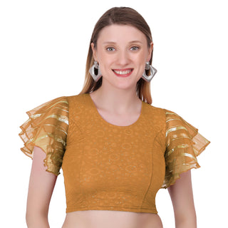 Vamika Crush Lycra Gold Frill Sleeves Blouse - Distacart