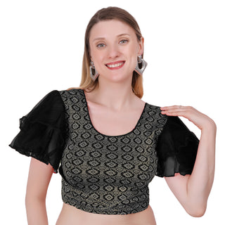 Vamika Hosiery Black Butterfly Frill Sleeves Blouse - Distacart