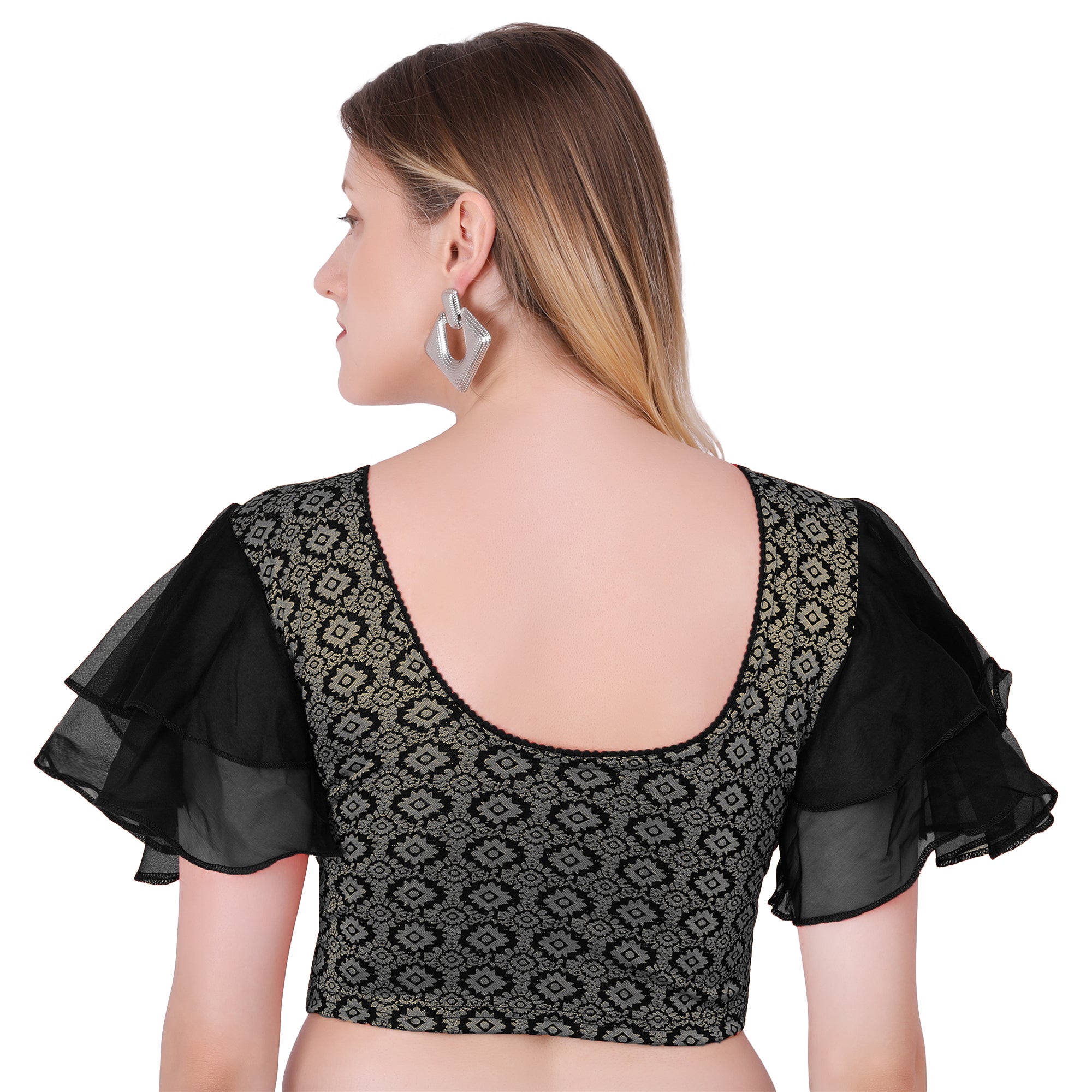 Vamika Hosiery Black Butterfly Frill Sleeves Blouse - Distacart