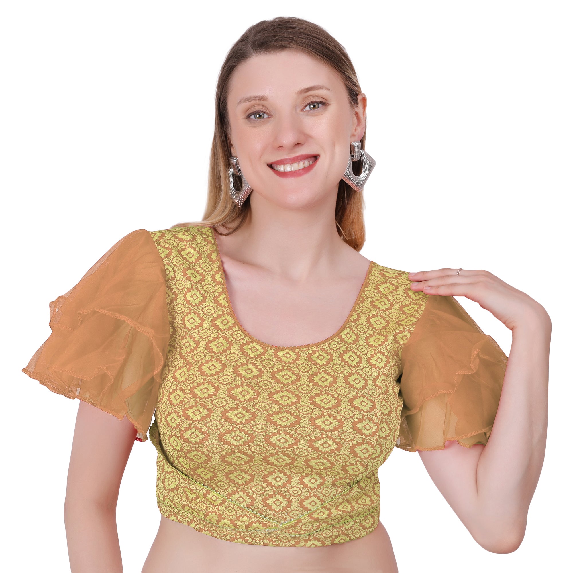 Vamika Hosiery Light Brown Butterfly Frill Sleeves Blouse - Distacart