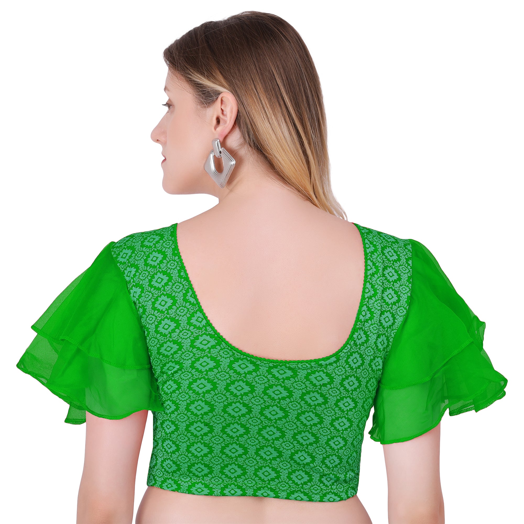 Vamika Hosiery Green Butterfly Frill Sleeves Blouse - Distacart