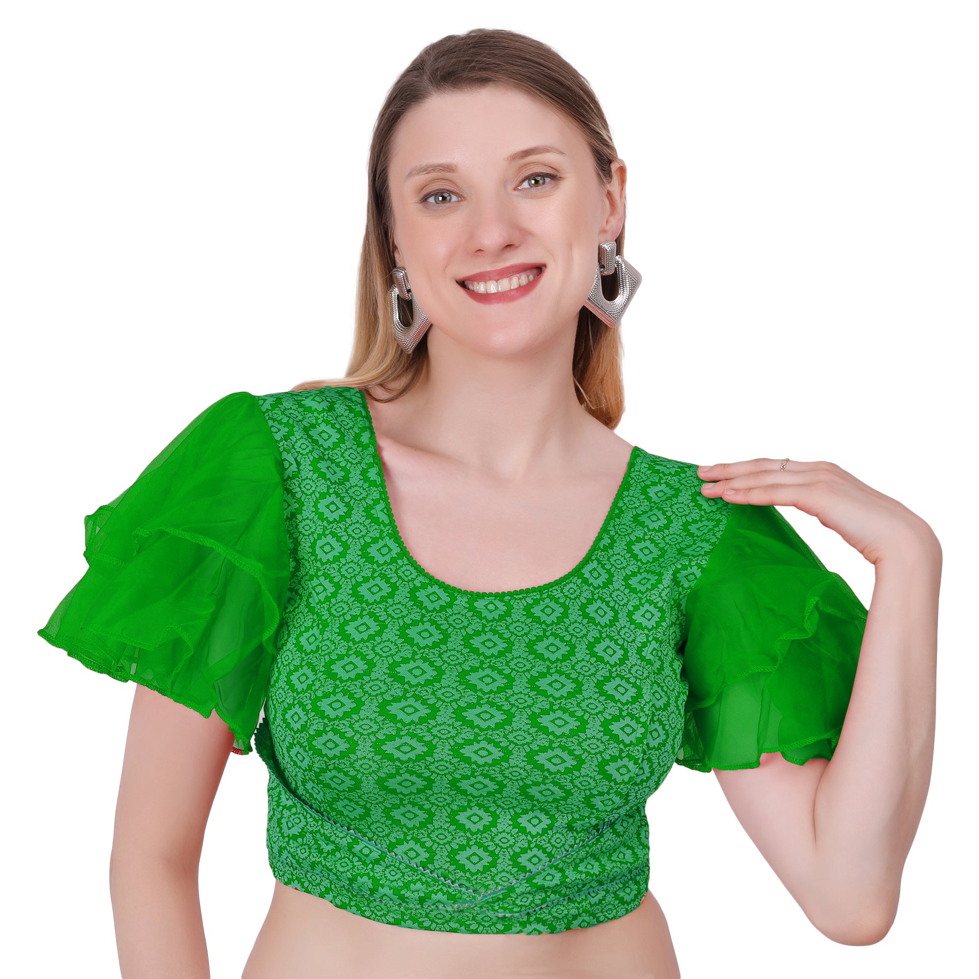 Vamika Hosiery Green Butterfly Frill Sleeves Blouse - Distacart