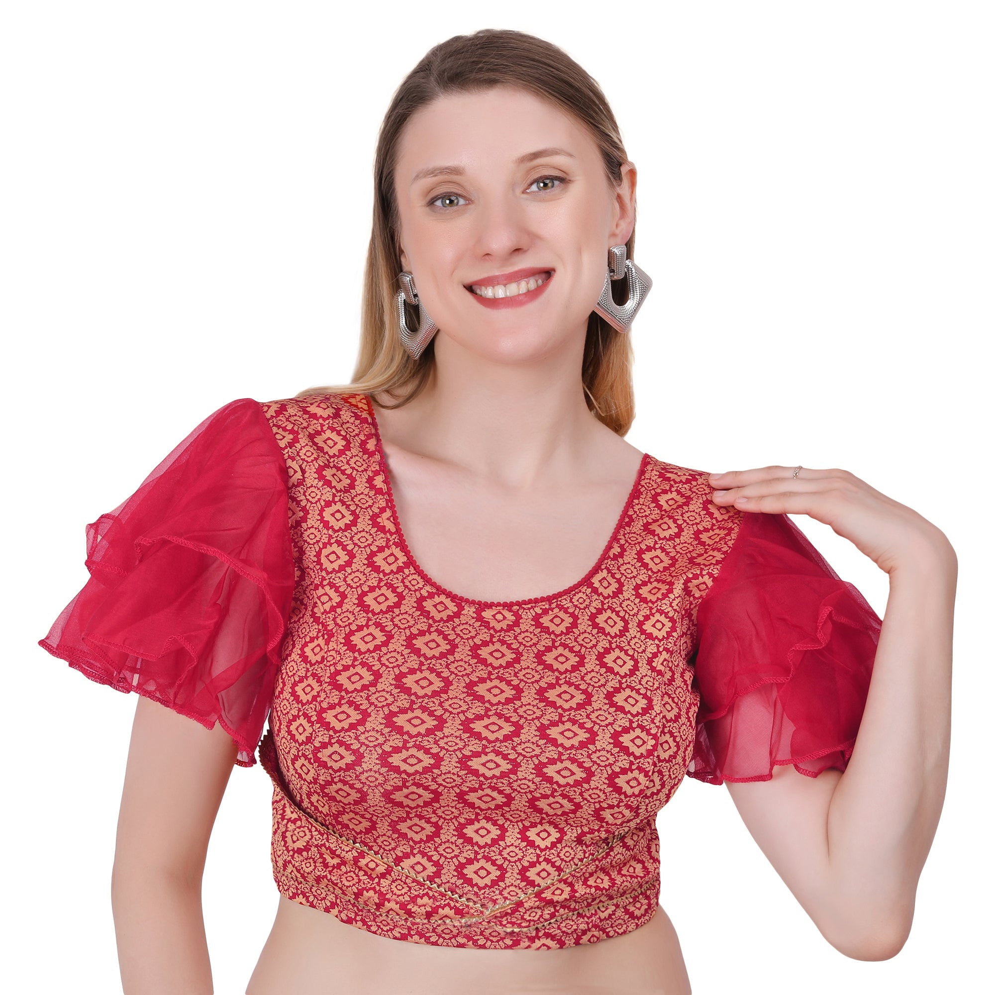 Vamika Hosiery Maroon Butterfly Frill Sleeves Blouse - Distacart