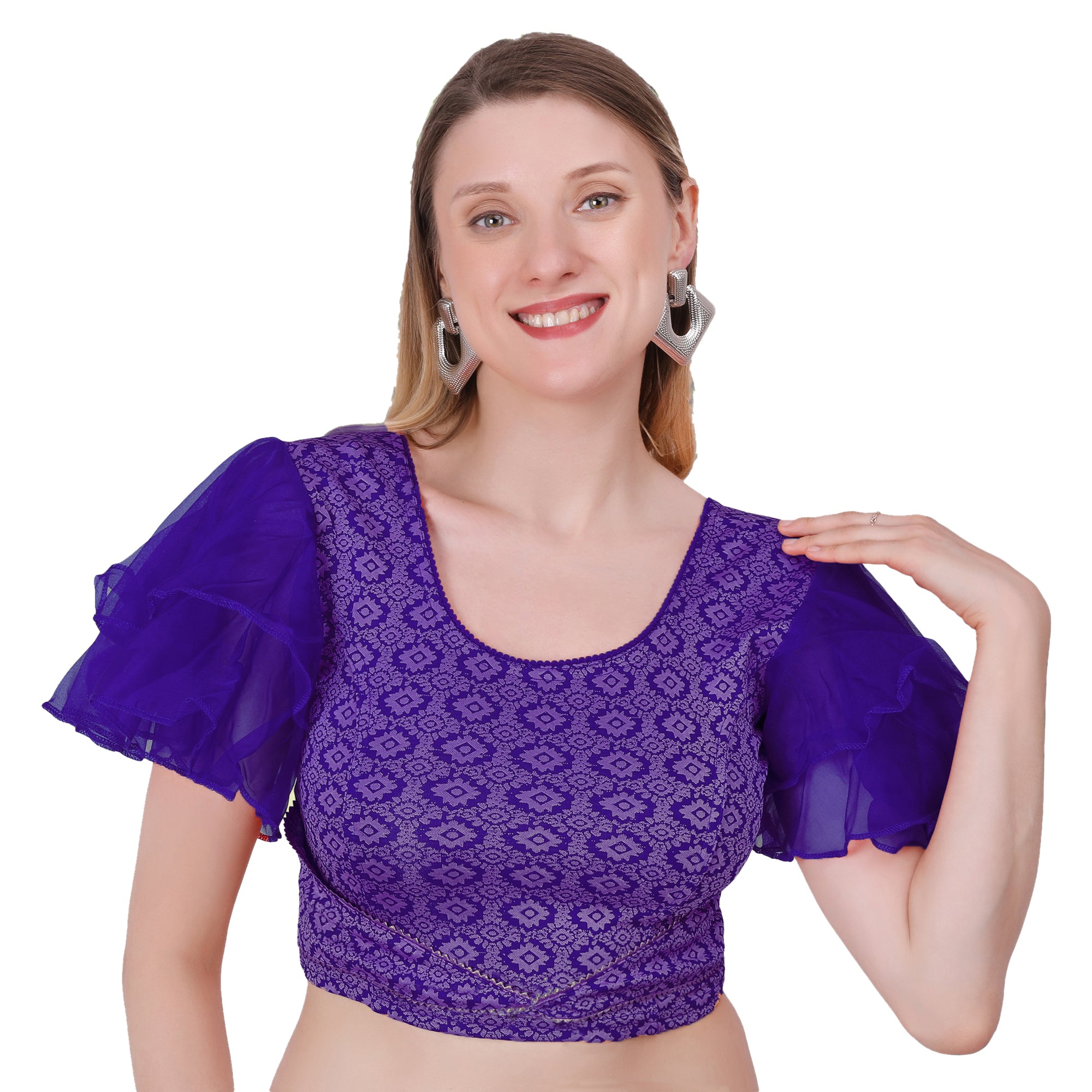 Vamika Hosiery Navy Blue Butterfly Frill Sleeves Blouse - Distacart