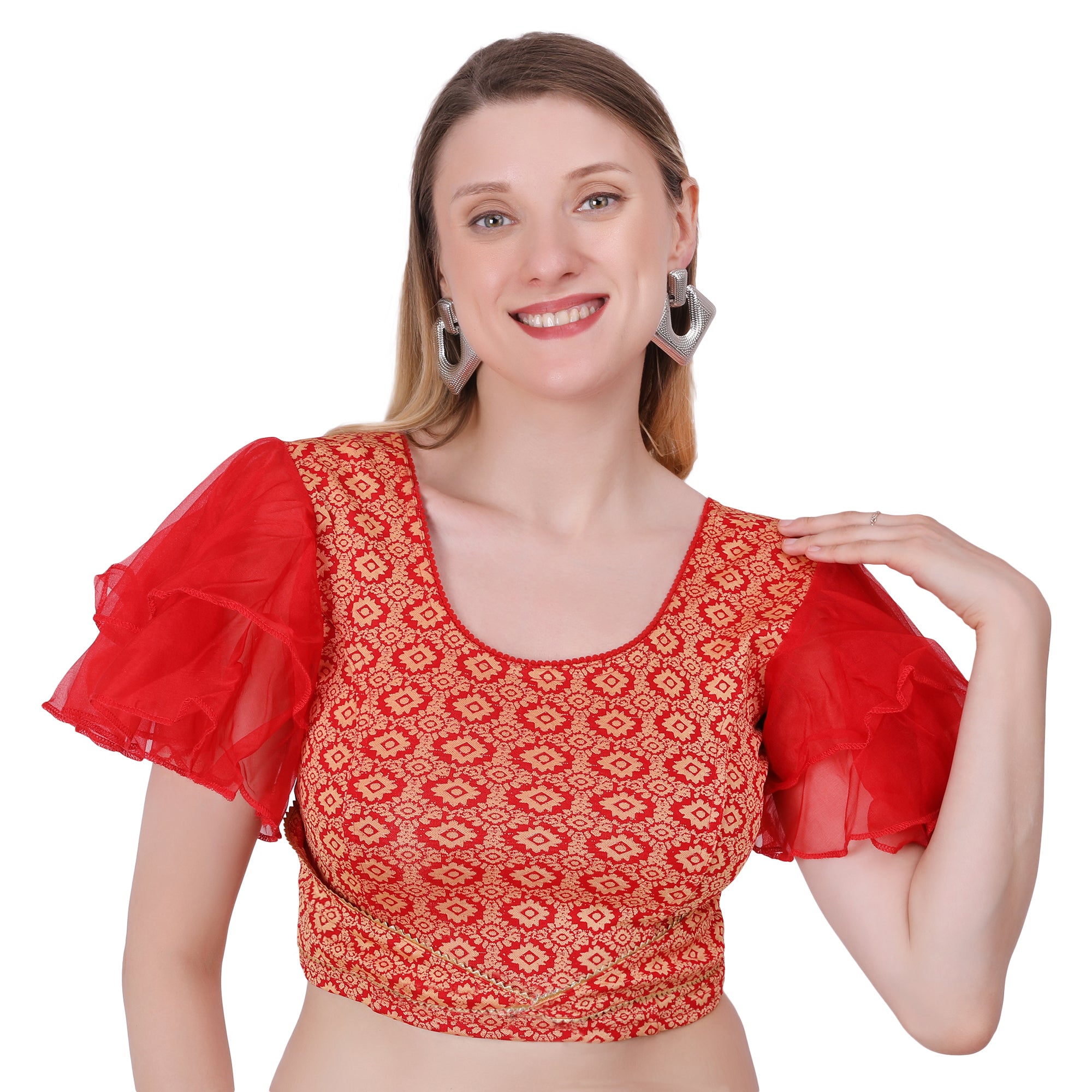 Vamika Hosiery Red Butterfly Frill Sleeves Blouse - Distacart