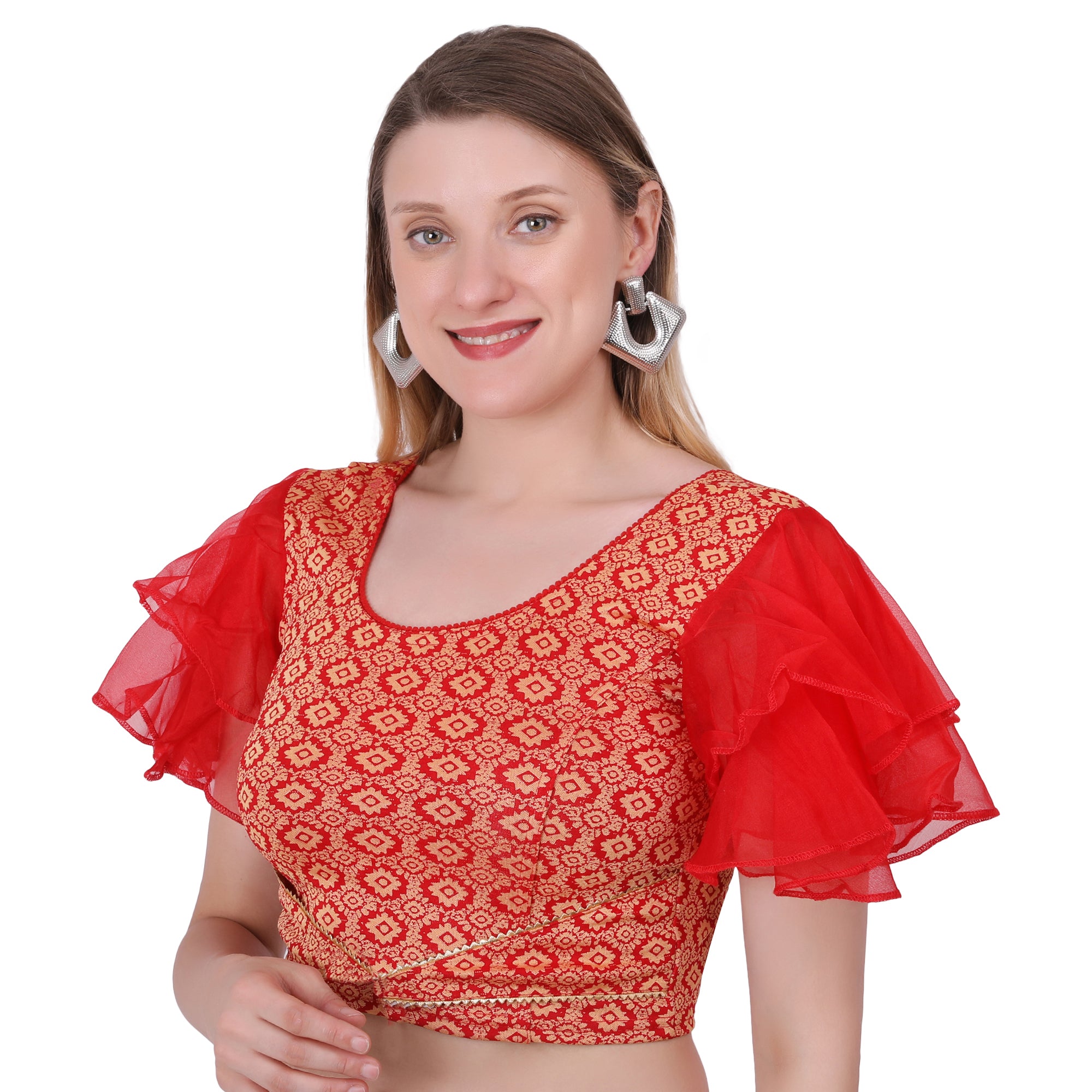 Vamika Hosiery Red Butterfly Frill Sleeves Blouse - Distacart