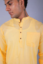 Thumbnail for Bluebird Men's Short Kurta in Light Mango - 100% Pure Cotton