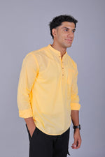 Thumbnail for Bluebird Men's Short Kurta in Light Mango - 100% Pure Cotton