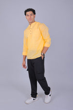 Thumbnail for Bluebird Men's Short Kurta in Light Mango - 100% Pure Cotton