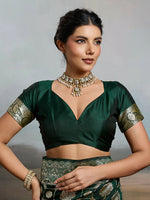 Thumbnail for Shree Shyam Fashion Bottle Green Silk Blend Saree - Distacart