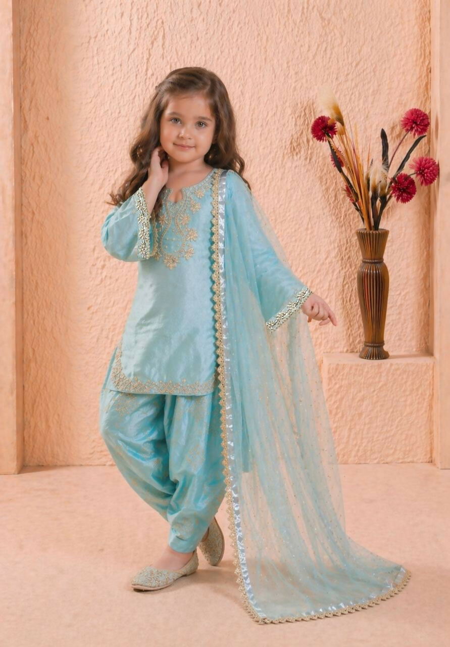 Teeya Creation New Kids Latest Trendy Kurta Palazzo Set-Blue - Dista