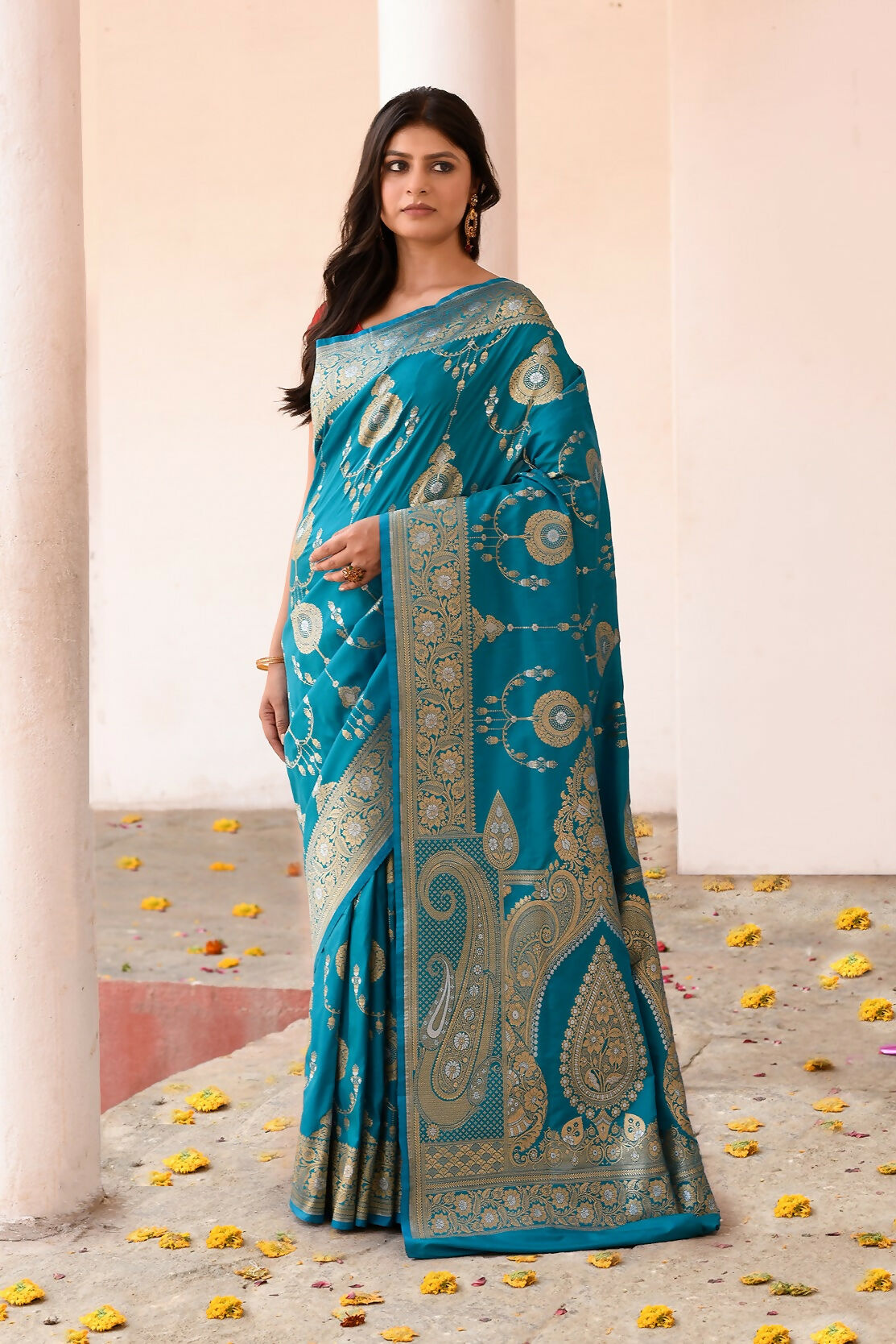 Joban Fashion Blue Banarasi Soft Pure Handloom Banarasi Silk Saree - Dista