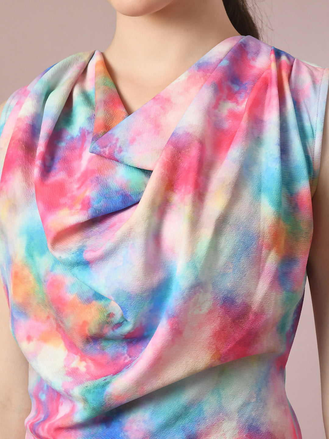 Myshka Women's Multi Printed Cowl Neck Bodycon Party Dress - Distacart