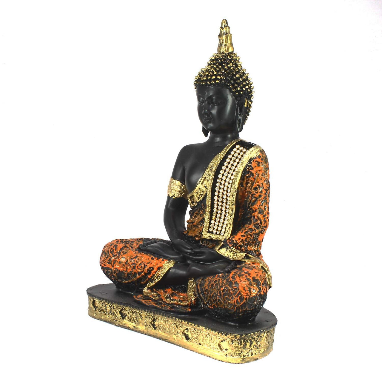 eCraftIndia Golden, Orange, and Black Polyresin Meditating Lord Buddha Statue - Distacart
