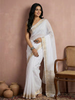Thumbnail for Shree Shyam Fashion White Cotton Saree - Distacart
